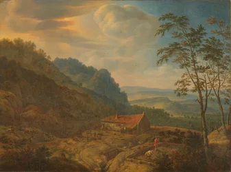Gebirgige Landschaft mit Bauernhof