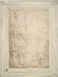 Landschaft mit Reisendem auf Esel