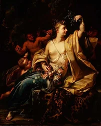 Bacchantin mit einem Putto, Satyrn und Nymphen