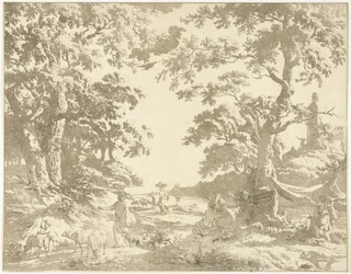Arkadische Landschaft mit Janusstatue