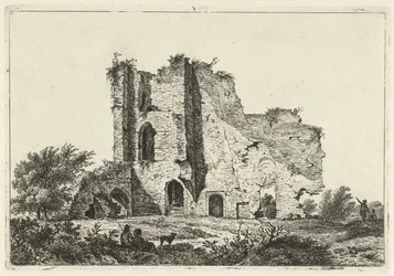 Hirten mit Hund bei Ruine