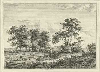 Landschaft mit Zeichner und Hund