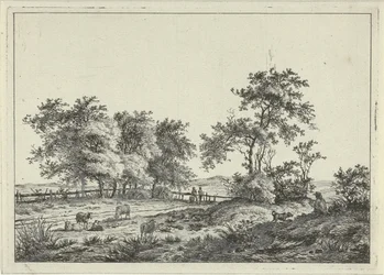 Landschaft mit Zeichner und Hund
