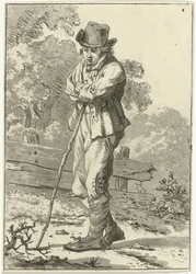 Mann, der sich auf einen Stock lehnt