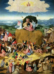 Der Heuwagen: zentrales Panel des Triptychons, ca. 1500