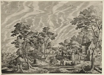 Landschaft mit einem Schloss rechts, 1630