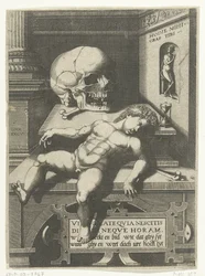 Vanitas-Darstellung mit Kind und Schädel