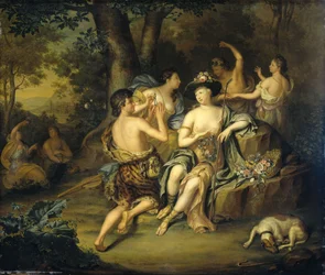 Hirten und Hirtinnen in einer Landschaft