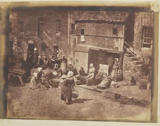 Fischerstraße, St Andrews, Frauen und Kinder beim Ködern der Leinen