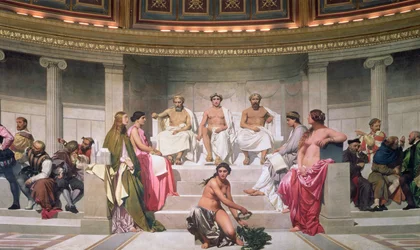 Hemicycle: Künstler aller Zeiten, Ictinus, Apelles und Phidias (Detail)