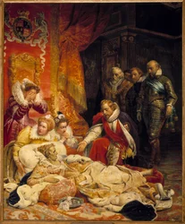 Der Tod Elisabeths I., Königin von England, im Jahr 1603. Königin Elisabeth starb am 24.03.1603, umgeben von ihren Höflingen, an Depressionen und Krankheit.