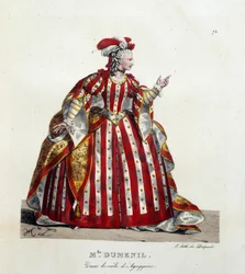 Französische Schauspielerin Marie Francoise Marchand genannt Mademoiselle Dumesnil (1713-1803) in der Rolle der Agrippine im Stück 