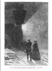 Ein gewaltiger Schatten, dem ein helles Licht vorausging, Illustration aus „In 80 Tagen um die Welt“ von Jules Verne (1828-1905), gestochen von Pan, 1873