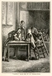 Hören Sie, sagte Fix im Flüsterton, aus In 80 Tagen um die Welt von Jules Verne (1828-1905) graviert von Henri-Théophile Hildebrand (1824-97), 1873