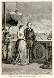 Sie zeigte ihm die lebhafteste Dankbarkeit, aus In 80 Tagen um die Welt von Jules Verne (1828-1905) graviert von Henri-Théophile Hildebrand (1824-97), 1873