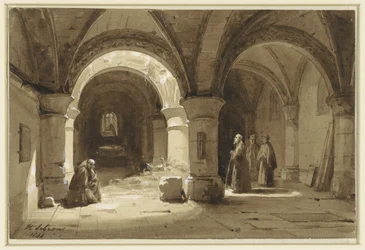 Klostergewölbe mit Mönchen