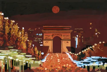 Arc de Triomphe und Champs Elysées bei Nacht, 2015