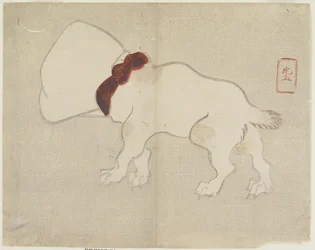 Hund mit Tasche über dem Kopf, ca. 1830