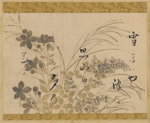 Blumen, Gräser und ein Gedicht, Edo-Periode, 1615-1637