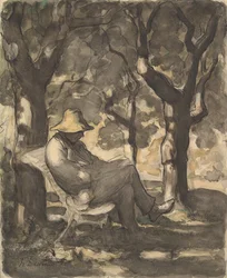 Ein Mann liest in einem Garten, ca. 1865