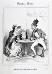 Werk von Honore Daumier (1808-1879). Charivari aus dem Jahr 1840: Serie PROVERBES ET MAXIMES „qui aime Bertrand aime son chien“ MUSEE DES BEAUX ARTS - PALAIS LONGCHAMP, MARSEILLE