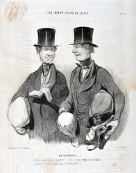 Werk von Honore Daumier (1808-1879). Charivari stammt aus dem Jahr 1845: Serie LES BEAUX DAYS DE LA VIE. Im Karneval - Lachen wir und tanzen! Ich werde enttäuscht sein, so schlau! Berühmt! Wir können dich nicht erkennen... MUSEUM DER SCHÖNEN KÜNSTE - PALAS