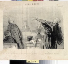Charivari von 1845: Serie LES PEANS DE JUSTICE. Ein Anwalt, der offensichtlich mit der intimsten Überzeugung erfüllt ist... dass sein Mandant ihn gut bezahlen wird. MUSEE DES BEAUX ARTS - PALAIS LONGCHAMP, MARSEILLE