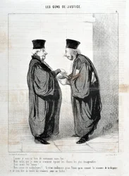 Werk von Honore Daumier (1808-1879). Charivari stammt aus dem Jahr 1845: Serie LES PEOPLES DE JUSTICE - Wie ich Ihnen wahrlich Ihren Fall gesagt habe! Wir waren schön. Wir waren schön!... es ist wirklich nur im Palais, dass wir wissen, wie man argumentiert