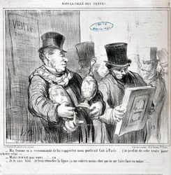 Meine Frau hat mir empfohlen, ihr mein Porträt aus Paris mitzubringen... Ich habe diese Gelegenheit genutzt, um dieses hier zu kaufen... - Aber das bist nicht du... - Ich weiß, ich werde es ändern lassen
