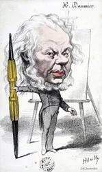 Karikatur von Honore Daumier, französischer Graveur, Maler und Bildhauer. Gravur von Hyppolite Mailly. Dim: 14x8,5cm. Arbaud Museum.