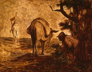 Don Quixote und Sancho Panza erleichtern sich, ca. 1855