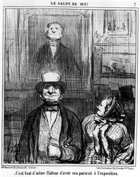 Es ist schmeichelhaft, sein Porträt in der Ausstellung zu haben, aus „Gemälde und Salons“, eine Serie von Karikaturen von Honore Daumier (1808-1879). „Charivari“