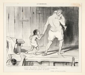Wenn die Kinder brav waren, nimmt der Papa sie zum Baden mit, aus Les Baigneurs