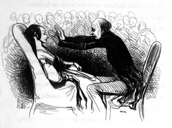 Szene der Hypnose in Paris, um 1850 (Stich)