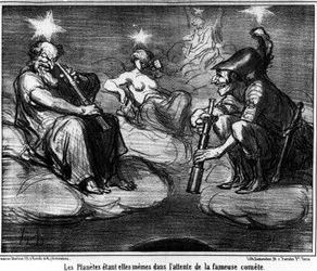 Die Planeten warten selbst auf den berühmten Kometen, aus „Astronomie“, Karikatur von Honore Daumier (1808-1879). „Charivari“