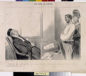 Das Volk der Gerechtigkeit. Karikatur von Honore Daumier (1808-1879), 37,5x28. Auszug aus der Zeitung Le Charivari, Musée des Beaux Arts, Palais Longchamp, Marseille.