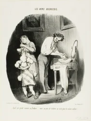 „- Ist er nicht süß so, Dodore... mit ein wenig Aufräumen ist er einfach nicht mehr dasselbe Kind!...“, Platte 37 aus Les Bons Bourgeois