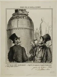 „- Ja... das nenne ich eine großartige Arbeit.... und für nur fünf Sous pro Pfund.. bekommt man wirklich etwas für sein Geld!“, Platte 7 aus Croquis Pris Au Salon par Daumier