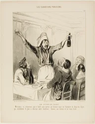 Ein letzter Toast! „Meine Herren, lassen Sie uns nicht an Bord zurückkehren, ohne einen letzten Toast zu Ehren der beiden Dinge, die unser Leben am meisten verzaubern... trinken wir auf die Damen und kaltes Kalbfleisch!“, Tafel 18 aus Les Canotiers Parisie