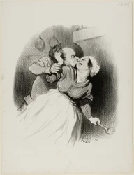 Eine Rückkehr der Jugend. „Schrei so viel du willst, du kleiner Teufel.... meine Frau ist nicht zu Hause.... reiß mir die Haare aus, so viel du willst!“, Platte 50 aus Les beaux Jours de la vie