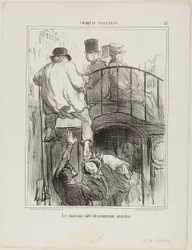 Ein unangenehmer Aspekt des neuen Omnibustyps, Tafel 13 aus Croquis Parisiens