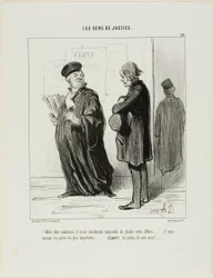 „Mein lieber Mann... es ist wirklich unmöglich für mich, Ihren Fall zu übernehmen.... Ihnen fehlt das wichtigste Beweisstück.... (abgesehen von) dem Geld, um meine Gebühren zu bezahlen,“ Tafel 20 aus Les Gens De Justice