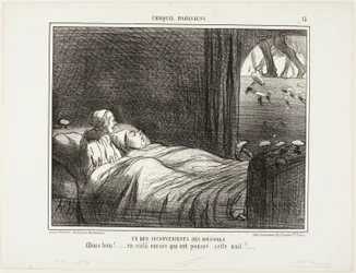 Einer der Nachteile des Lebens im Keller. „Schau, hier sind noch mehr, die letzte Nacht gewachsen sind...“, Platte 15 aus Croquis Parisiens