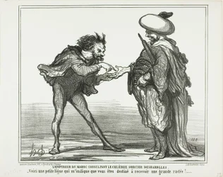 Der Kaiser von Marokko in Beratung mit dem berühmten Magier Desbarolles. „- Diese kleine Linie hier zeigt mir, dass Sie eine königliche Tracht Prügel bekommen werden!“, Platte 126 aus Actualités