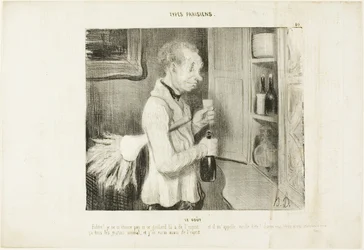 Der Geschmack. „Wow! Ich bin nicht mehr überrascht, warum dieser Kerl so temperamentvoll ist... und er nennt mich ein altes Biest! Lass mich jeden Morgen einen davon haben, und ich werde auch voller Geist sein,“ Platte 40 aus Types Parisiens