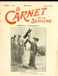 Cover von „Le Carnet de la semaine“, satirisch in Schwarz-Weiß