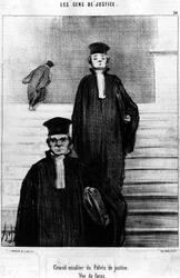 Große Treppe des Justizpalastes, Ansicht der Gesichter, aus der Serie „Gens de Justice“, Karikaturen über die Justiz von Honore Daumier (1808-1879). „Charivari“