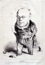 Proudhon, "Apostel des Sozialismus, Feind des Eigentums und sein patentierter Zerstörer" - von Daumier, in "Charivari" vom 06.01.1849