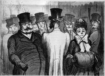 Der Boulevard der Italiener. Karikatur von Honore Daumier. Gravur in „Le Monde Illustré“ Nr. 252 vom 8. Februar