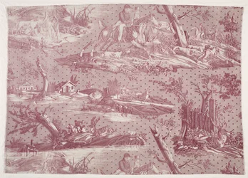 Fragment eines Kupferplatten bedruckten Baumwollstoffs mit Jagdszenen-Design, ca. 1815